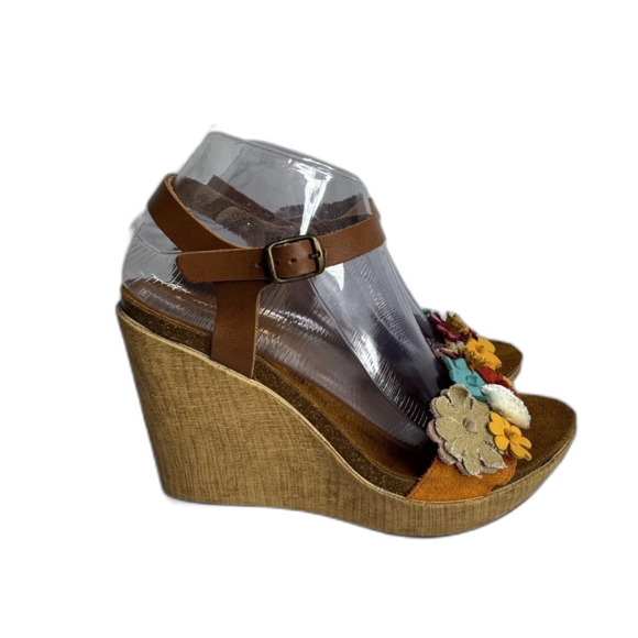 BioStep Floral Embellished detail cork Wedge heels leather size 8 boho chic girl - Picture 7 of 12